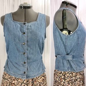 Vintage 90s Denim Vest Top, Button Down Jean Blouse
